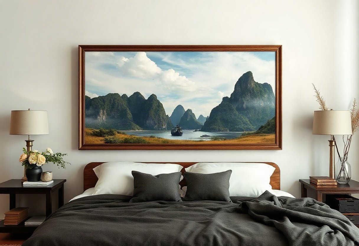 Tranh phong cảnh trang trí giường ngủ