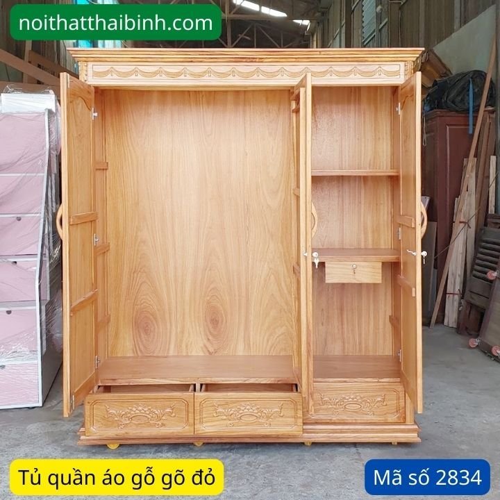 Tủ quần áo gỗ gõ đỏ 3 cánh