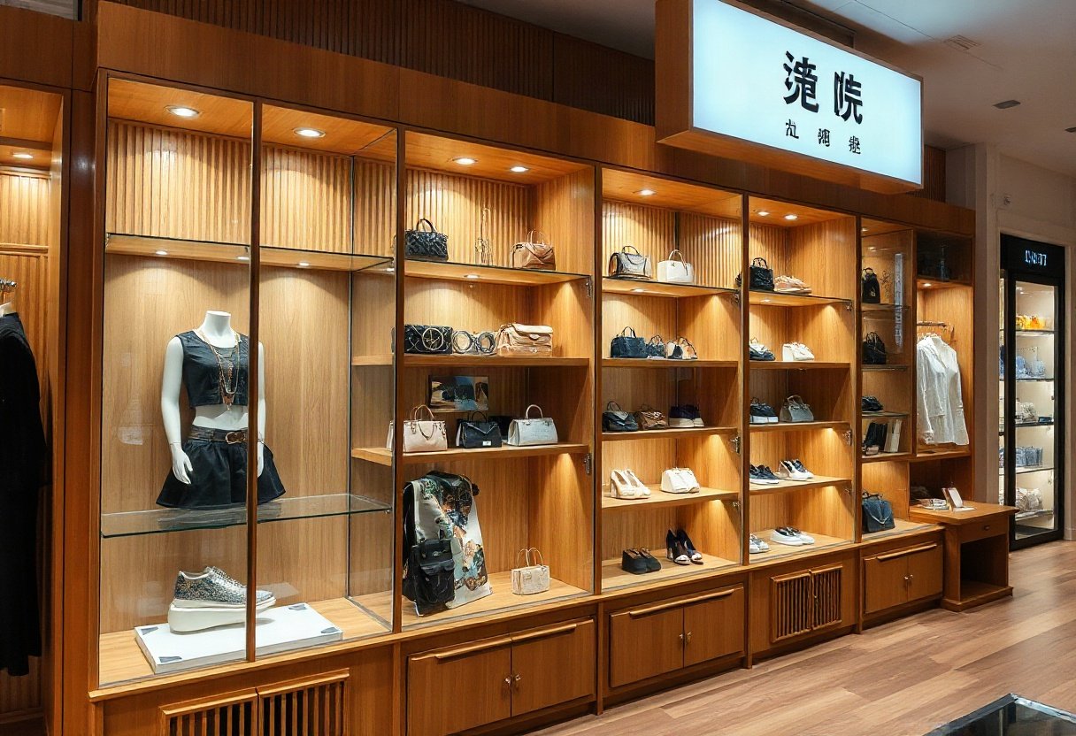 Tủ bày hàng gỗ với thiết kế hiện đại