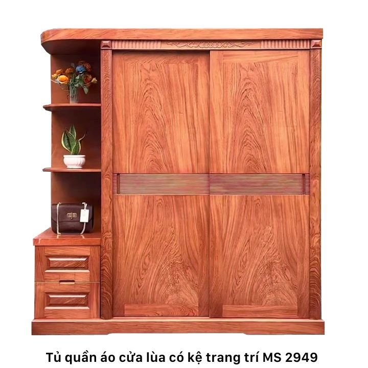 Tủ quần áo gỗ cửa lùa có kệ trang trí đẹp