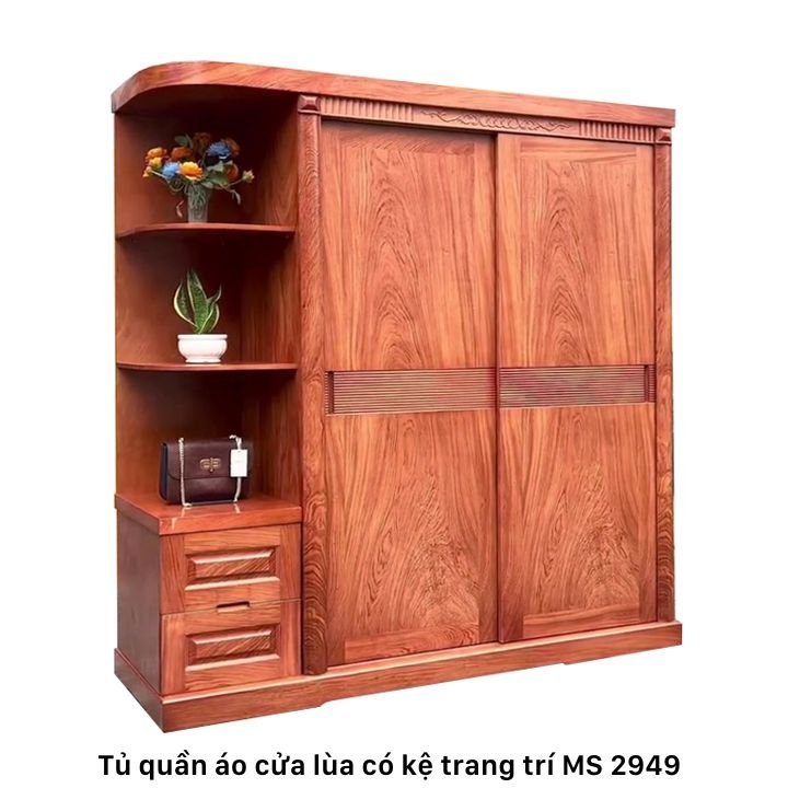 Tủ quần áo gỗ cửa lùa có kệ trang trí cao cấp