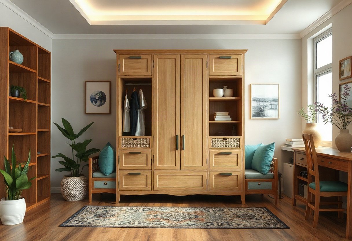 Tủ quần áo đặt ở trung tâm phòng cho sự cân bằng