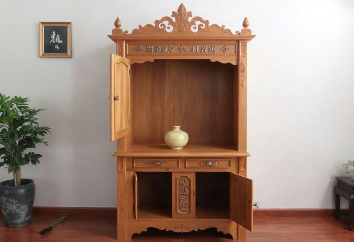 Tủ thờ màu gỗ tự nhiên hợp mệnh Kim
