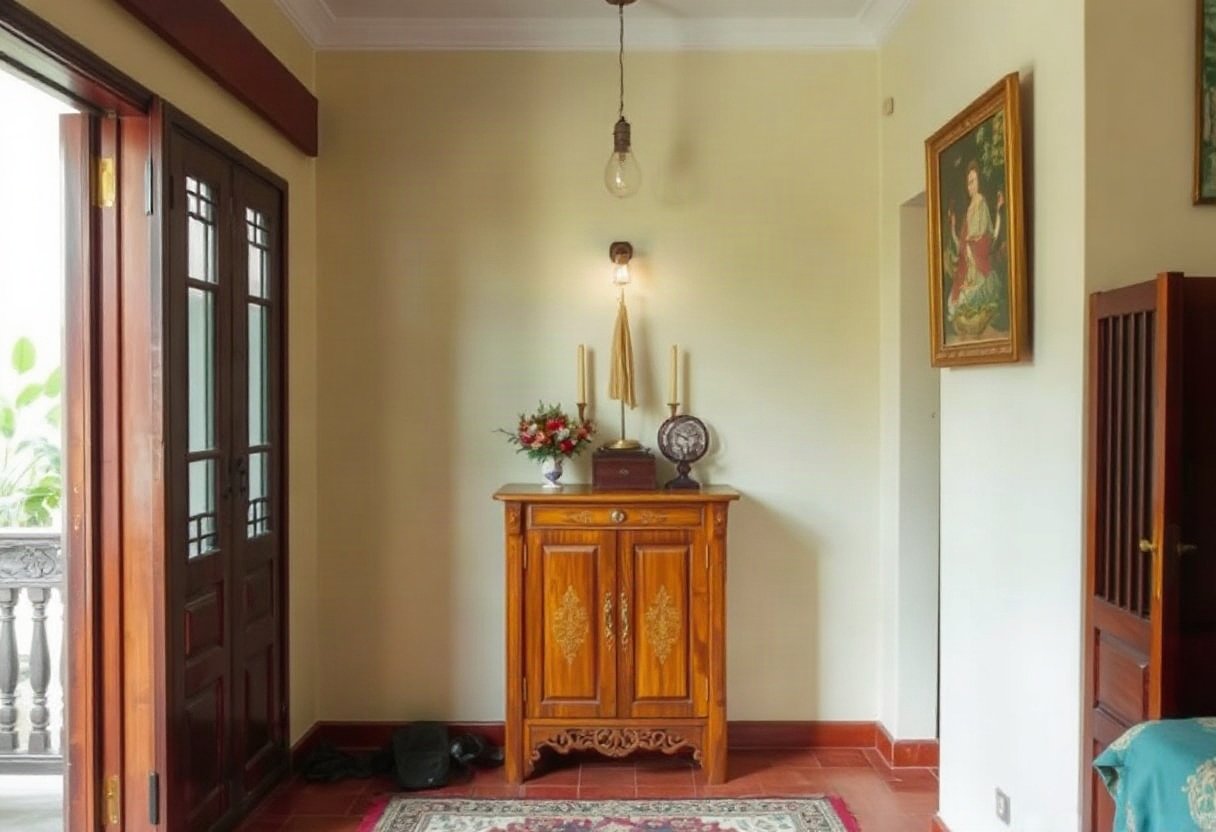 Tủ thờ nằm giữa lối đi trong nhà