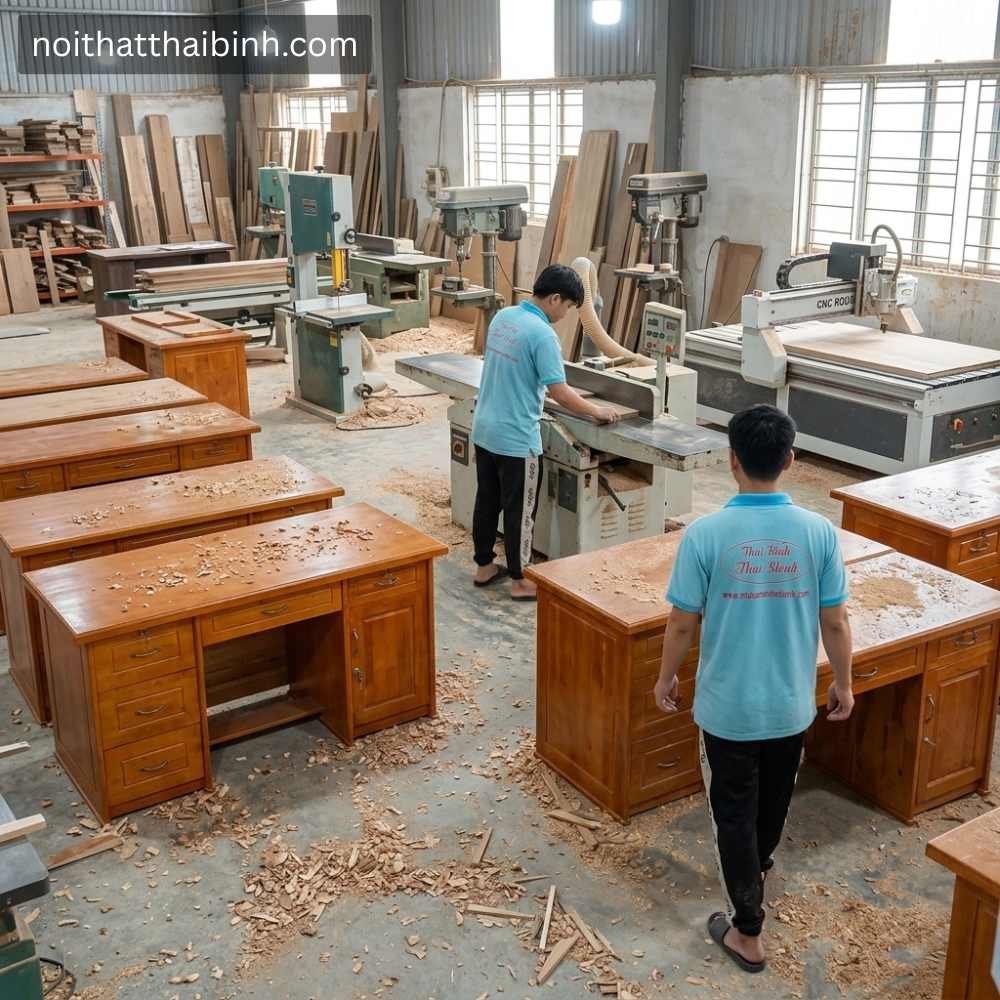 Bàn làm việc gỗ cao su