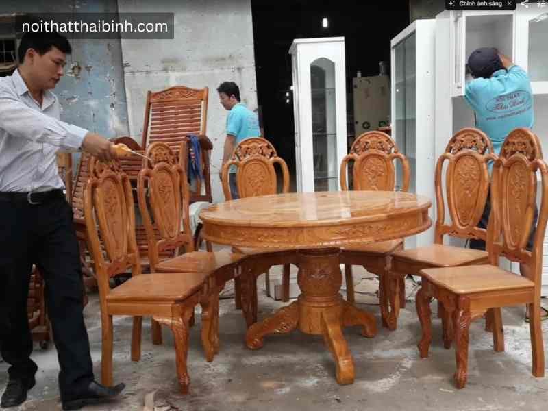 Bàn tròn gỗ gõ đỏ