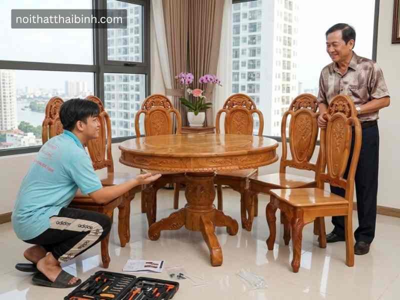 Bàn tròn gỗ gõ đỏ