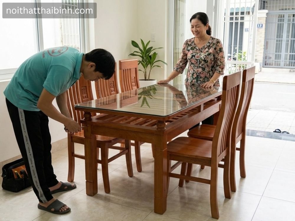 Bộ bàn ăn 6 ghế gỗ tại nhà Chị Hồng (Quận 7, TP.HCM)