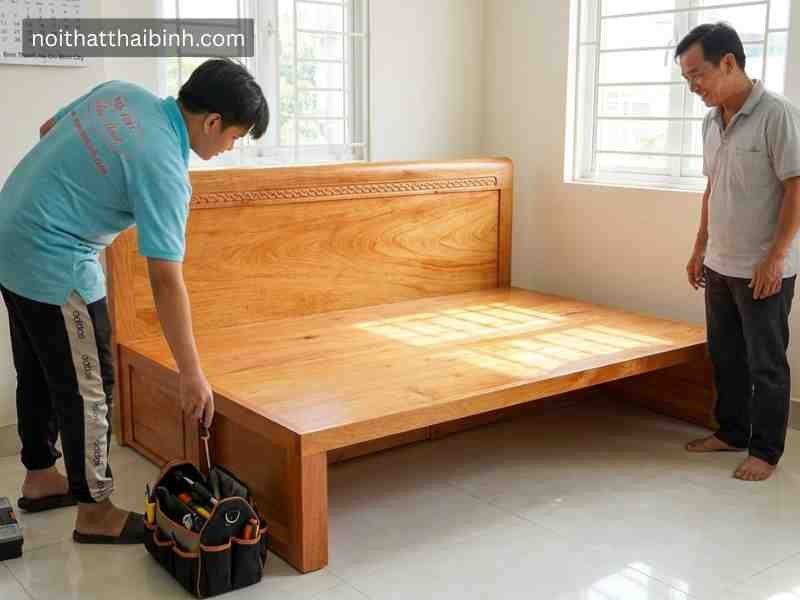 Giường gấp gỗ tự nhiên tại nhà Anh Tuấn, Quận Bình Thạnh, TPHCM.