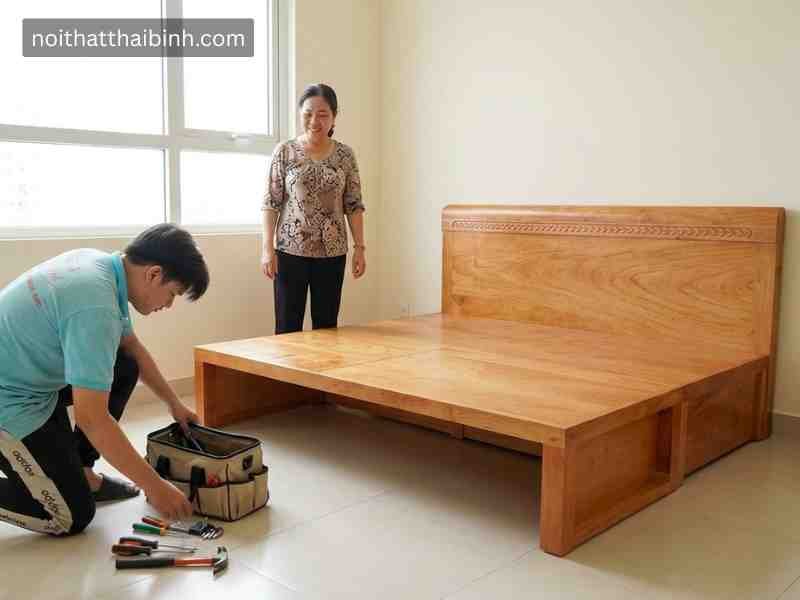 Giường gấp gỗ tự nhiên tại nhà Chị Hương, Quận 7, TPHCM.