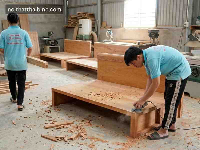 Giường gấp gỗ tự nhiên tại xưởng mộc đổ gỗ Thái Bình