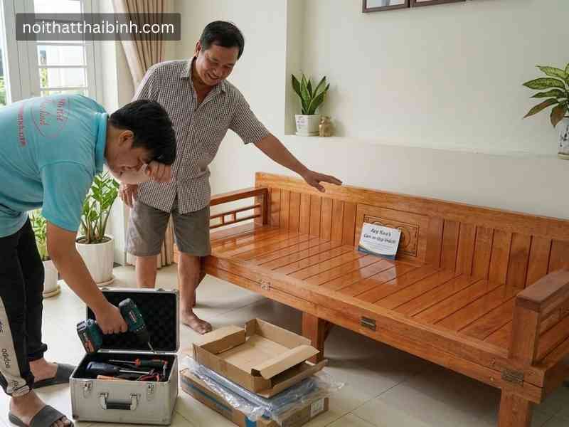 Giường gấp thành ghế bằng gỗ