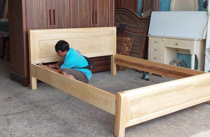 Giường gỗ sồi tự nhiên cao cấp