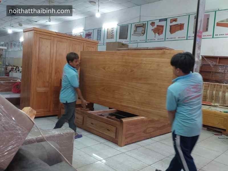 Giường Ngủ Gỗ Tự Nhiên Cao Cấp Có Ngăn Kéo