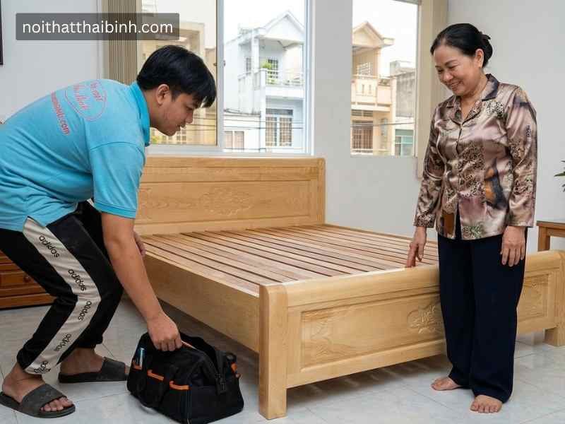 Giường ngủ gỗ sồi tự nhiên