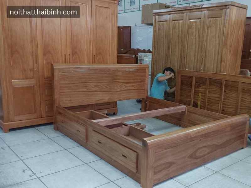 Giường Ngủ Gỗ Tự Nhiên Cao Cấp Có Ngăn Kéo