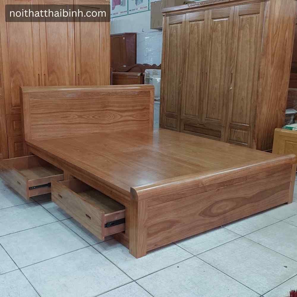 Giường Ngủ Gỗ Tự Nhiên Cao Cấp Có Ngăn Kéo