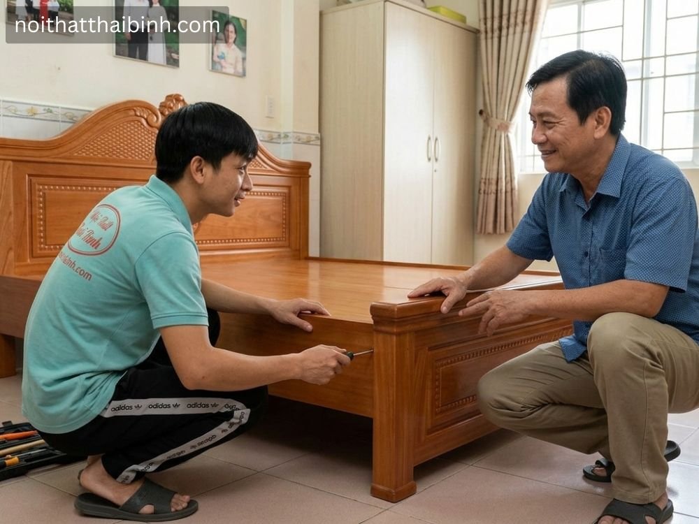 Giường ngủ gỗ xoan đào tự nhiên cao cấp