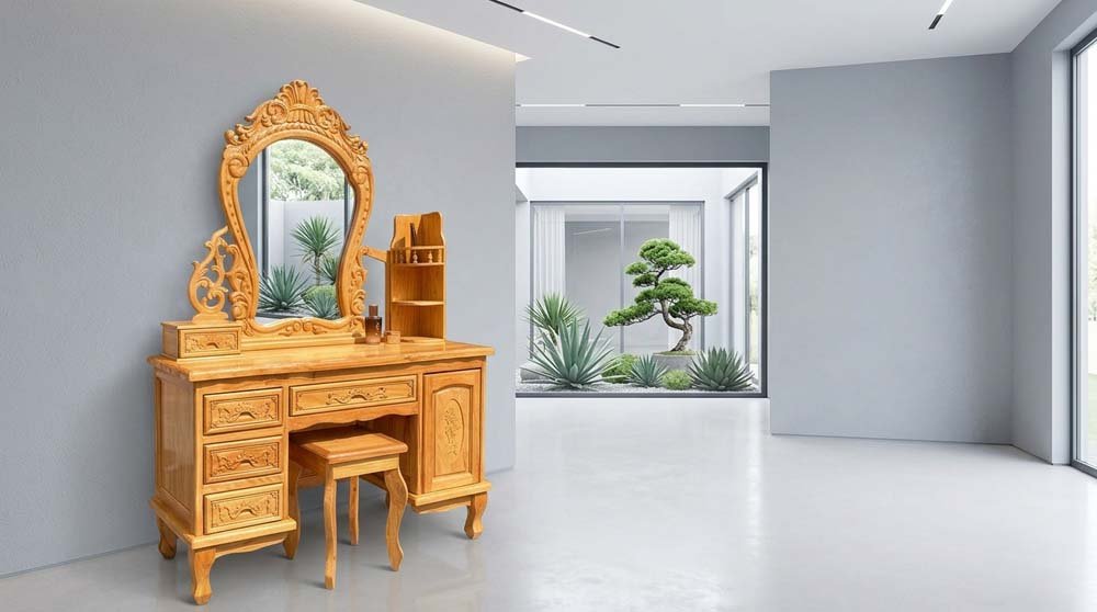 Bàn Trang Điểm Gỗ Gõ Đỏ Cao Cấp 1m1 – Đồ Gỗ Thái Bình