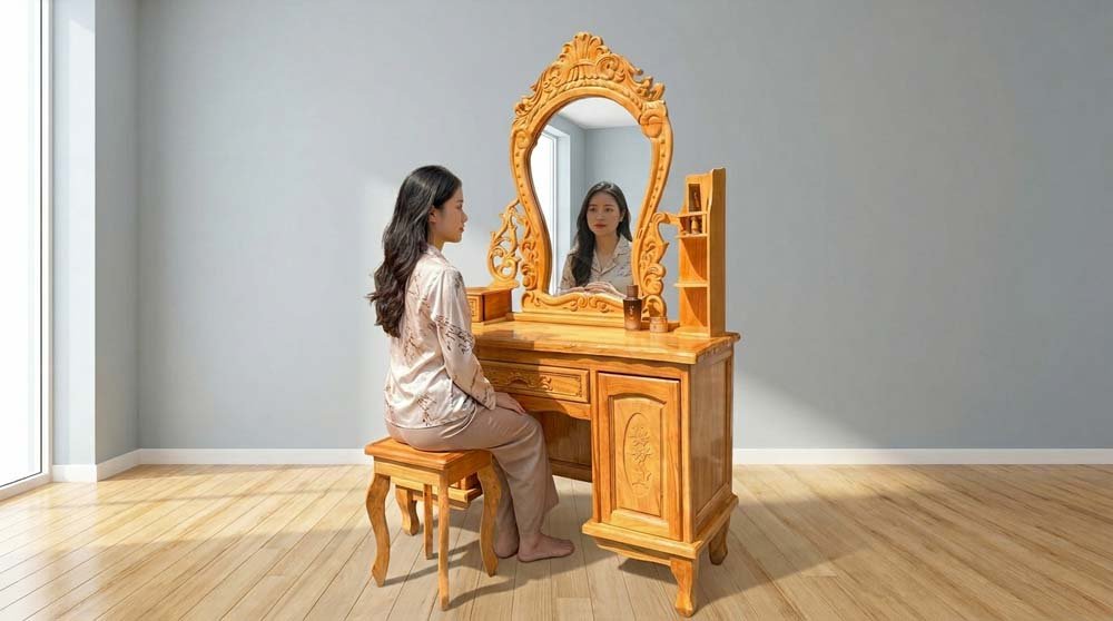 Bàn Trang Điểm Gỗ Gõ Đỏ Cao Cấp 1m1 – Đồ Gỗ Thái Bình