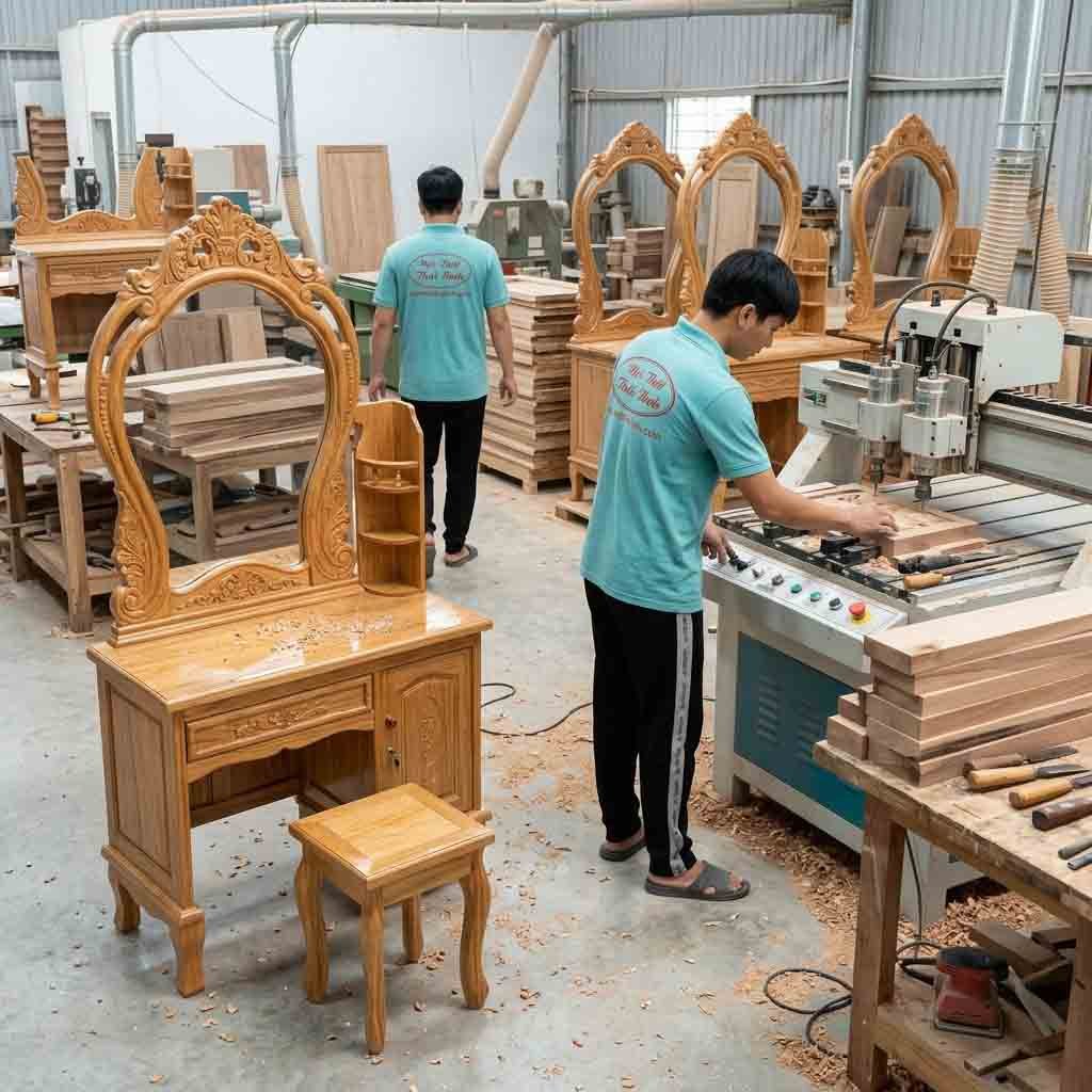 Bàn Trang Điểm Gỗ Tự Nhiên Cao Cấp Mã 2998 Giá Tốt