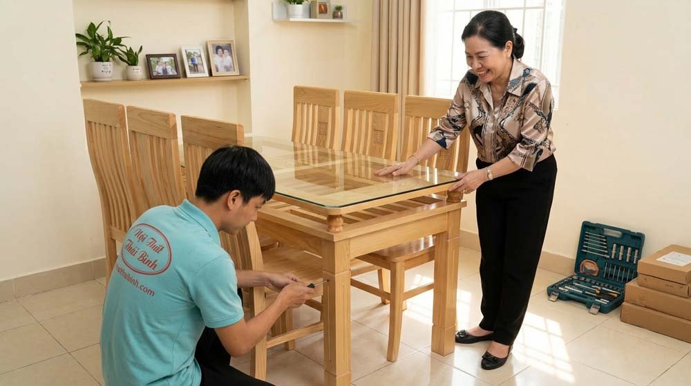 Bàn Ăn Gỗ Sồi Tự Nhiên 1m6 Cao Cấp Cho Gia Đình