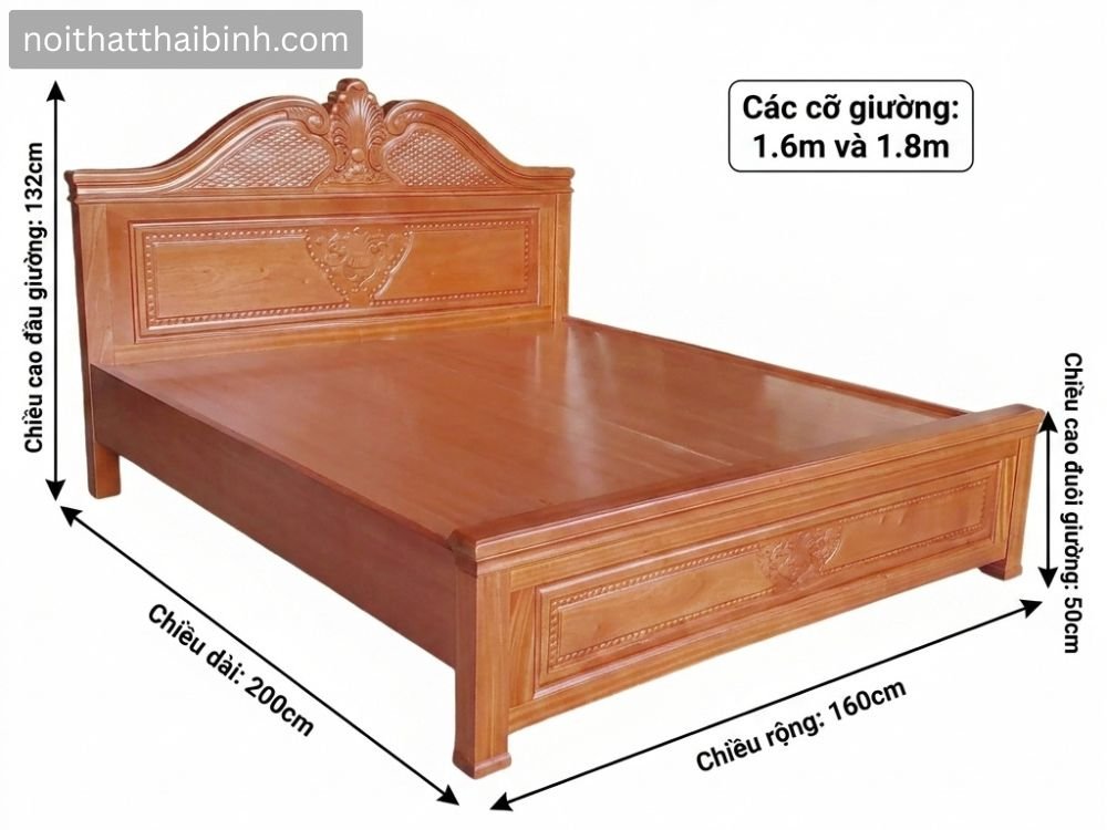 Giường ngủ gỗ xoan đào tự nhiên cao cấp