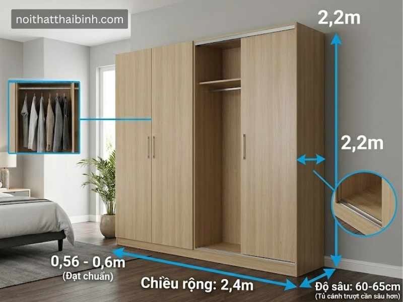 Kích thước tủ áo tiêu chuẩn cho phòng ngủ master