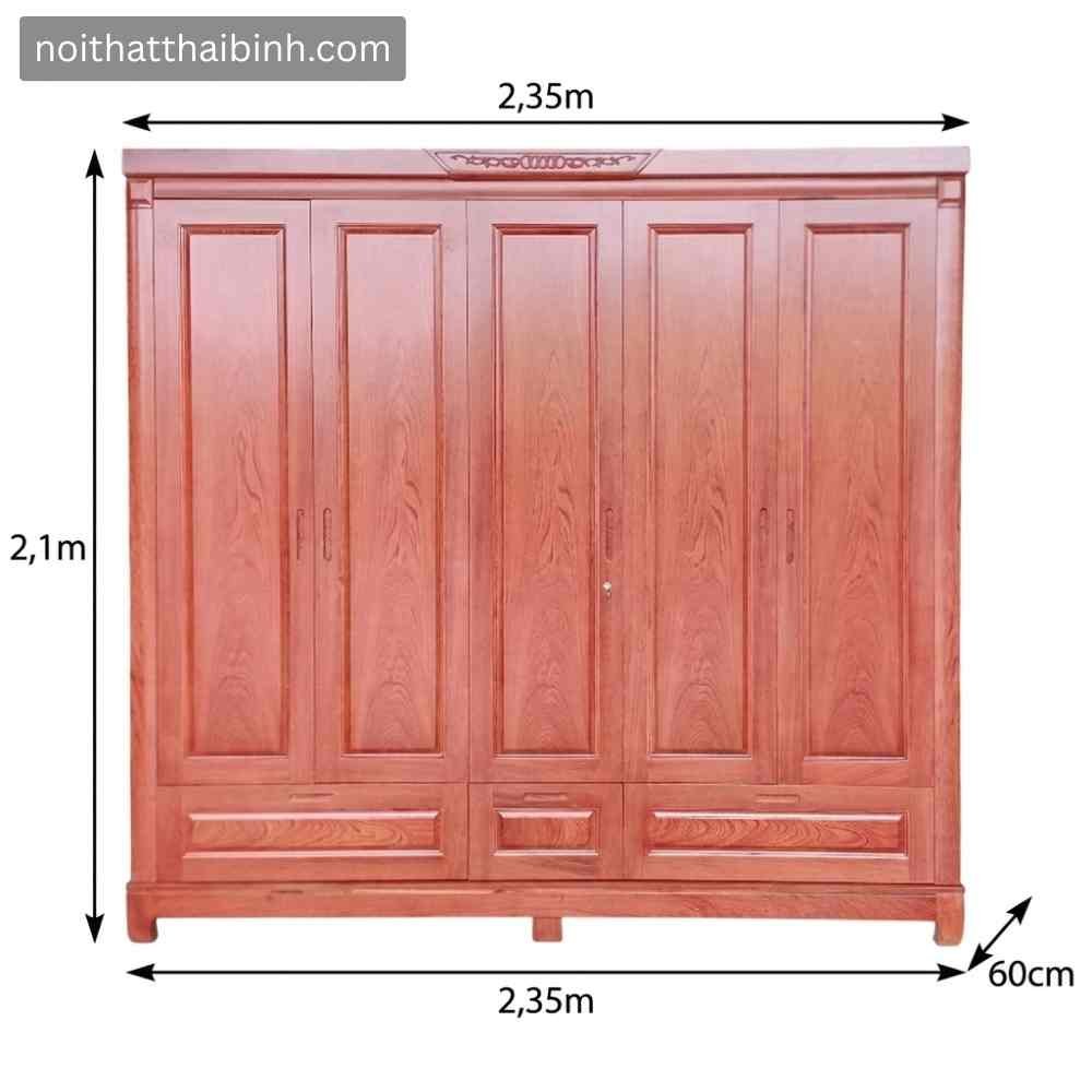 Kích thước tủ quần áo gỗ 5 cánh