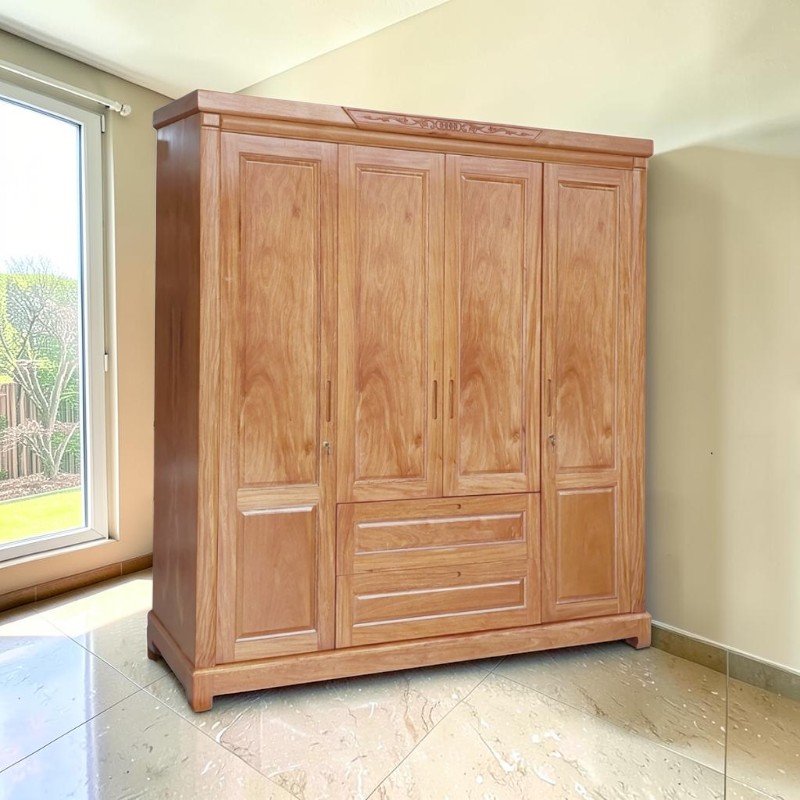 Mẫu tủ quần áo gỗ gõ đỏ