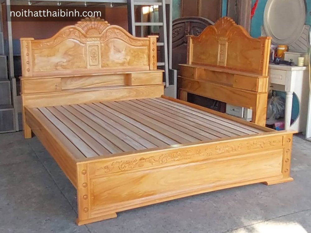 Giường ngủ gỗ gõ đỏ tự nhiên