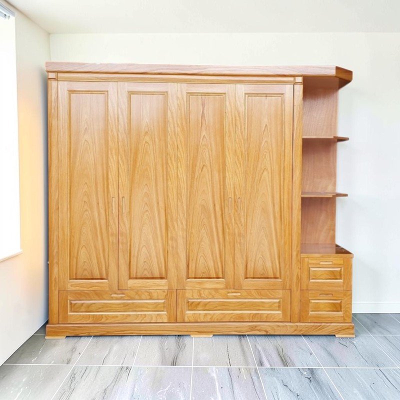 Tủ quần áo có kệ trang trí gỗ tự nhiên cao cấp
