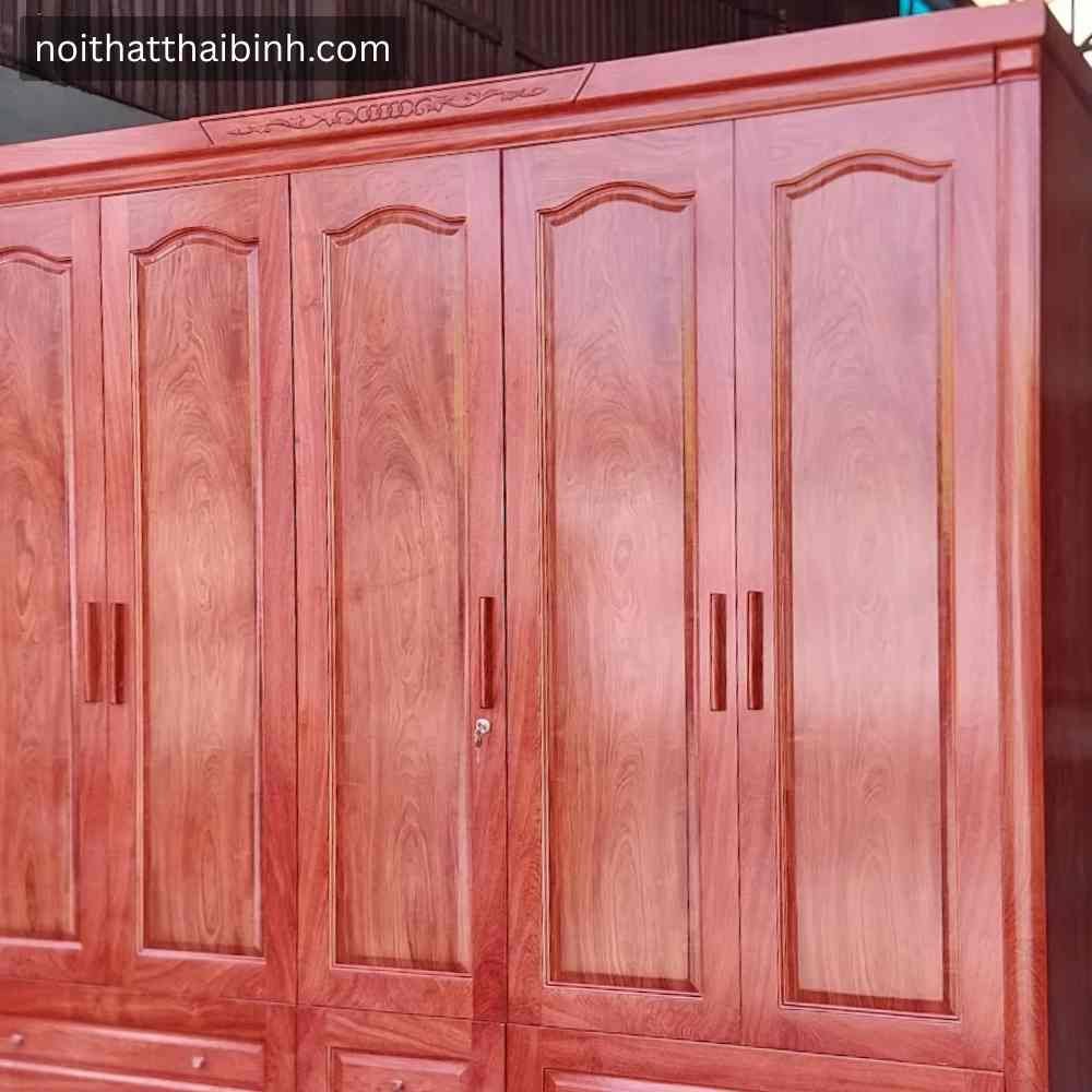 Tủ quần áo gỗ tự nhiên 5 cánh xoan đào mã 3184