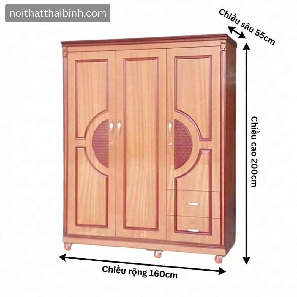 Tủ quần áo gỗ công nghiệp 1m6x2m màu xoan đào cho phòng ngủ