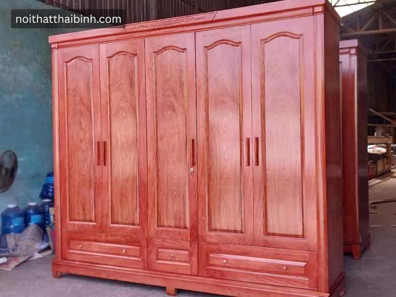 Tủ quần áo gỗ tự nhiên 5 cánh xoan đào mã 3184