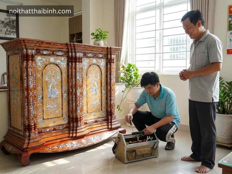 Tủ thờ cẩn xà cừ tại nhà Anh Dũng, Quận 8, TP.HCM