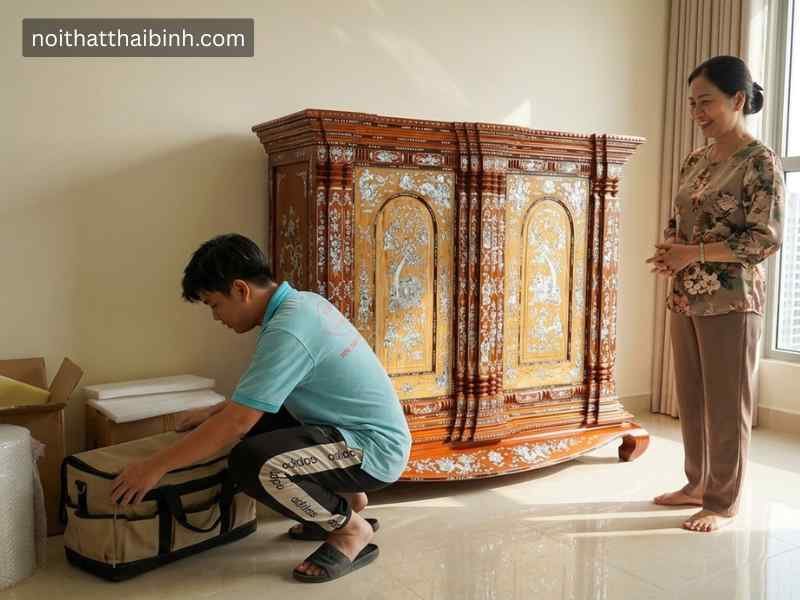 Tủ thờ cẩn xà cừ tại nhà Cô Bảy, huyện Bình Chánh, TP.HCM