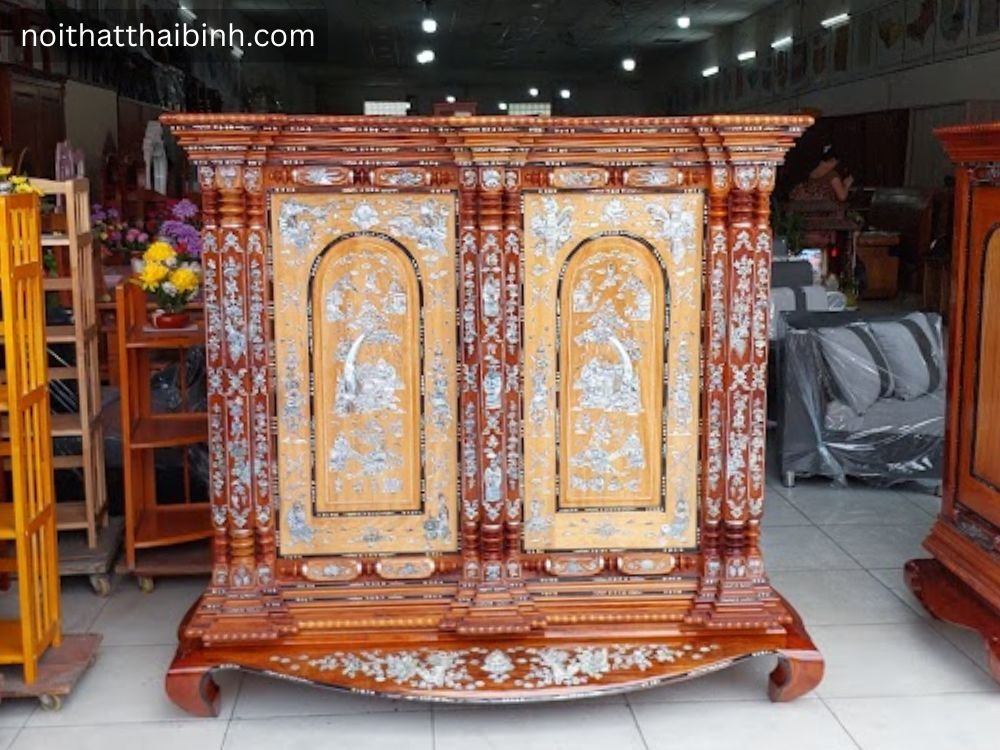 Tủ thờ gỗ căm xe gõ đỏ 9 trụ - Mã số 3382