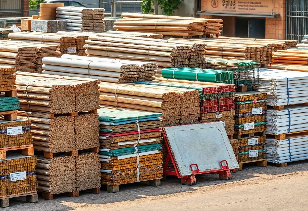 Vật liệu xây dựng được sắp xếp gọn gàng